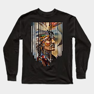 Native American Headdress in striped frame Long Sleeve T-Shirt